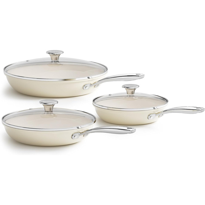 Набор индукционных сковородок со стеклянными крышками, 6 предметов 20, 24, 28 см, бежевый Redchef
