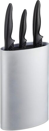 Ножовий блок овальний, відсік для ножів зі щетиною, 22 x 16,5 x 6,5 см, сріблястий Relaxdays