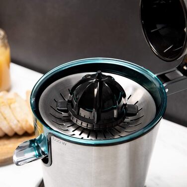 Соковижималка для цитрусових Cecotec Electric Arm 600 Steel. 600 Вт, ситечко з нержавіючої сталі, 2 знімні конуси, важіль тиску, протикрапельна система, можна мити в посудомийній машині (Inox, PowerAdjust 600 Black)