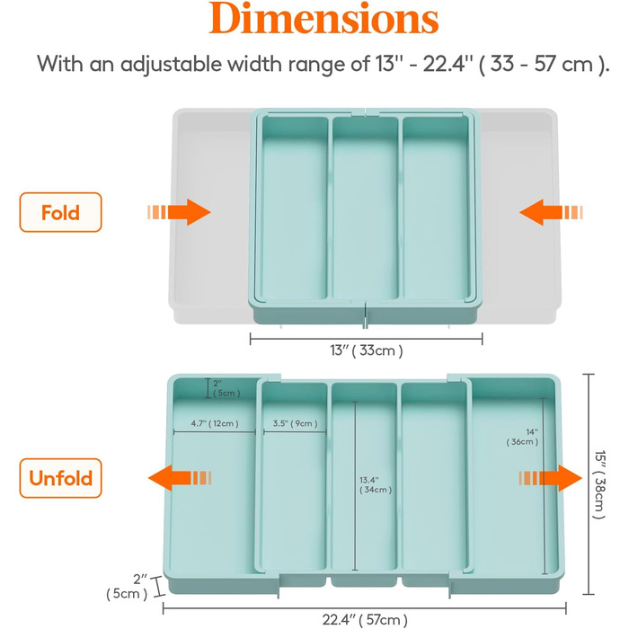 Органайзер для столових приборів 57 х 38 см для шухляд, 5 відділень, бірюзовий Lifewit