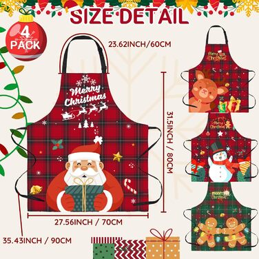 Набір з 4 різдвяних кухонних фартухів 70 x 80 см, картатий візерунок FunChaos