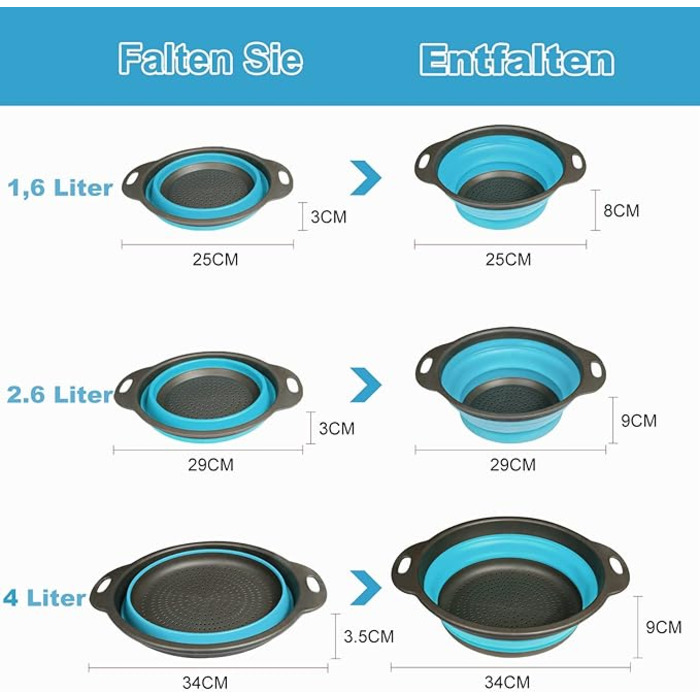 Складной дуршлаг, силиконовый, синий Walfos