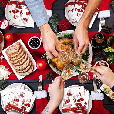 Різдвяні серветки Санта Клаус Паперові серветки 13 x 13 дюймів Традиційні паперові серветки Різдвяні серветки Декоративна паперова прикраса для прикраси святкового столу (Санта Клаус), 32