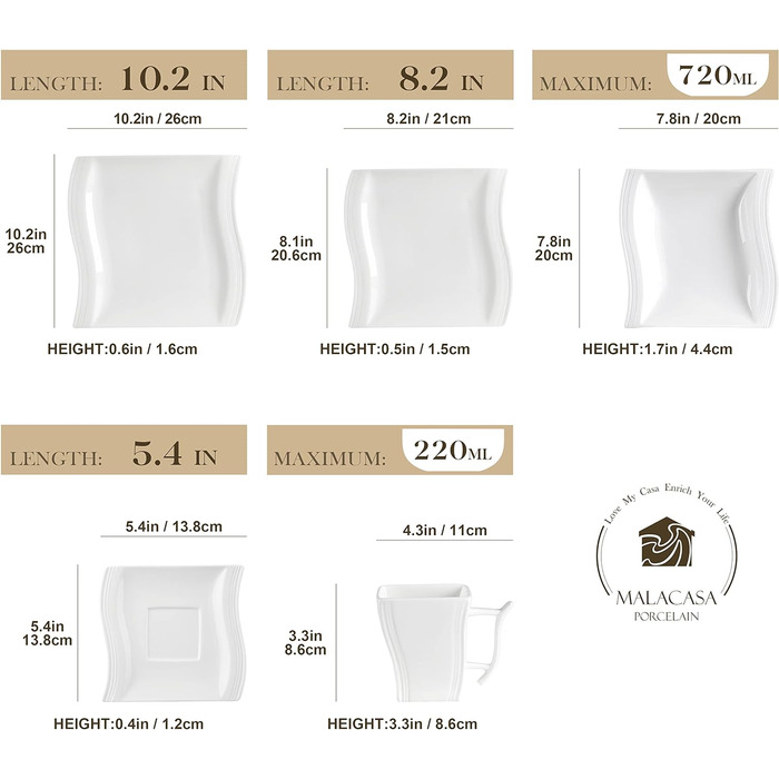 Серія Flora, 30 шт. Набір посуду з мармурової порцеляни Комбінований обідній сервіз з 6 кавовими чашками, 6 блюдцями, 6 десертними тарілками, 6 суповими тарілками та 6 плоскими тарілками (білими, 30 шт. комбінованим сервізом)