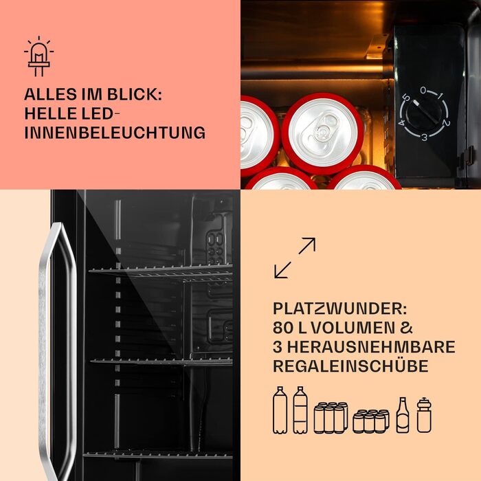 Мини-холодильник со стеклянной дверцей 80 л черный Klarstein