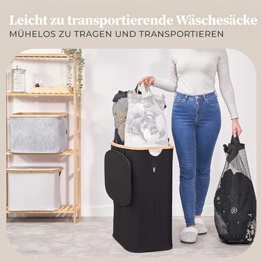 Ящик для білизни Hennez 150 л - Кошик для білизни 3 відділення - з кришкою - Сортувальник білизни з мішком для білизни - Кошики для білизни - Чорний бамбук - Контейнер для білизни - Система сортування білизни - Збірник білизни 2) Чорний 150л