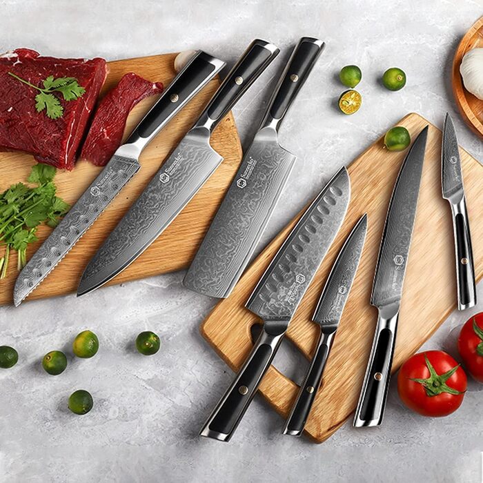 Дамаський ніж Sunnecko 20 см Кухонний ніж шеф-кухаря - гострий ніж з дамаської сталі, кухонний ніж з ергономічною ручкою