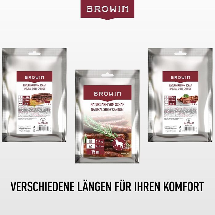 Натуральна оболонка для ковбас Натуральна оболонка вищого сорту для домашньої ковбаси, ялівцевої ковбаси, білої ковбаси, сардельки (калібр 18/20 мм, 91 метр, овеча оболонка)