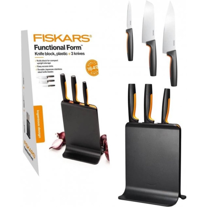 Набір ножів Fiskars Functional Form з чорною підставкою 3 шт (1057555)