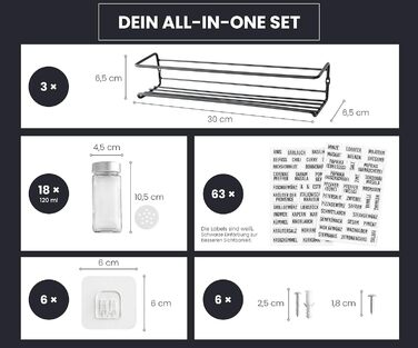 Набір з 18 баночок для спецій з настінними полицями DEKOFY