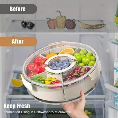 Сервірувальна тарілка у формі миски для закусок, контейнер для солодощів та горіхів із пластику з кришкою з 8 відділеннями, тарілка для закусок, фруктова тарілка, коробка для зберігання десертів, спецій (кругла / 6 відділень)