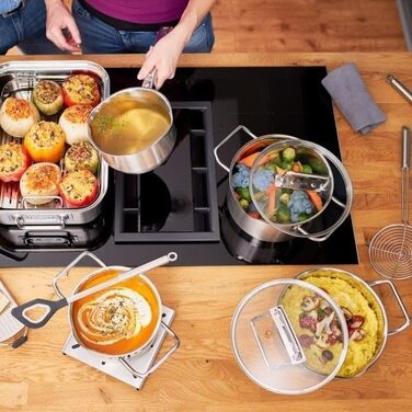 Форма для запікання RSLE EXPERTISO, універсальна ємність для приготування їжі з нержавіючої сталі 18/10, скляна кришка, внутрішня вага, підходить для індукційних плит, можна мити в посудомийній машині, срібляста (24 см, форма для запікання)