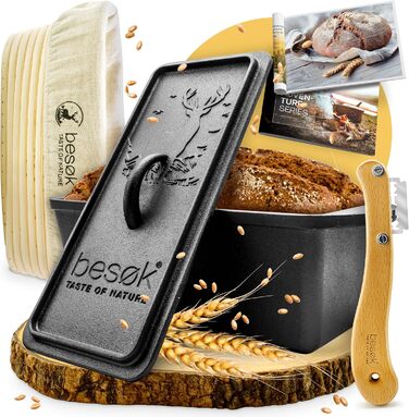 Форма для випікання хліба besok з кришкою, включаючи буклет з рецептами - чавунна форма для випікання 28 см аксесуари для випікання хліба - хліб, форма для випікання тостів, форма для хліба, каструля, квадратна форма для випічки (набір для випікання хліба