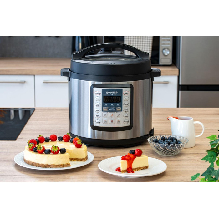 Gorenje Мультиварка-скороварка, 1000Вт, чаша-6л, електронне керув., 15 програм, метал/пластик, чорний