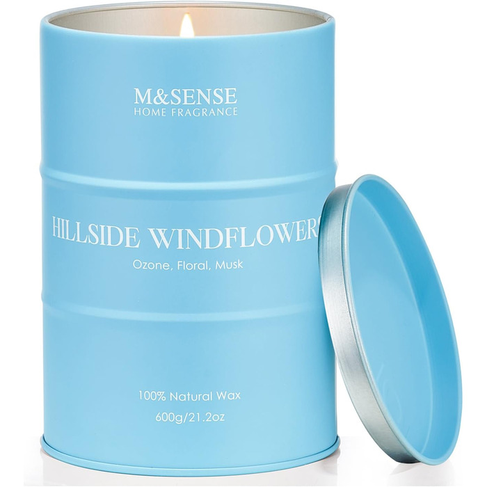 Ароматичні свічки M&SENSE з натурального соєвого воску, натуральна соєва свічка для домашнього декору, тривалий час горіння до 70 годин, класні подарунки-свічки для чоловіків і жінок (600 г, Hgelfeld Windblumen)