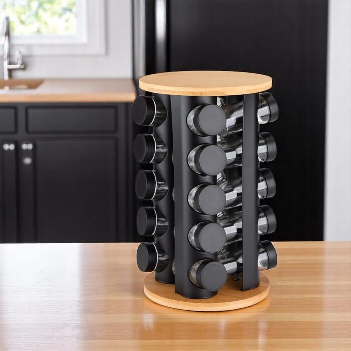 Обертова карусель на 20 баночок для спецій чорна EliteHoff