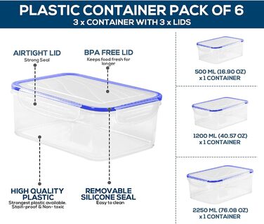 Банок для зберігання з кришками (9 контейнерів, 9 кришок) Контейнери для зберігання продуктів для кухні, кухонний органайзер без бісфенолу А (6 упаковок, синій), 18