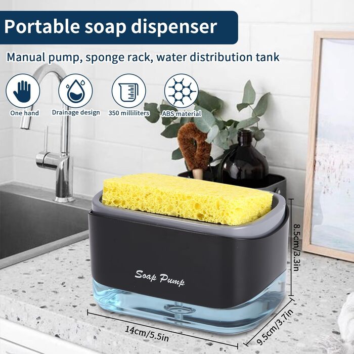 Кухонний набір з дозатором рідини для миття посуду, дозатор мила кухонний з лотком і тримачем для губки, засіб для миття багаторазового використання, підходить для кухонної мийки (кухонний набір з дозатором рідини для миття посуду)