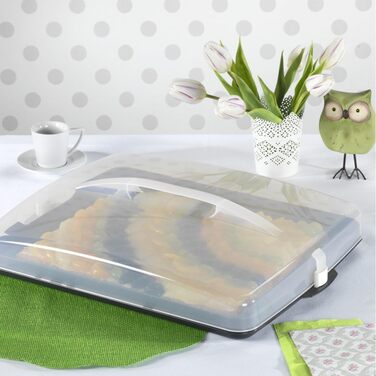 Кругла транспортувальна коробка для торта Xavax з кришкою, контейнер для торта діаметром 31,5 см, внутрішня висота 8 см, коробка для торта з пристроєм поділу шматків, антрацитова форма для торта, прозора (коробка для транспортування листкового торта)