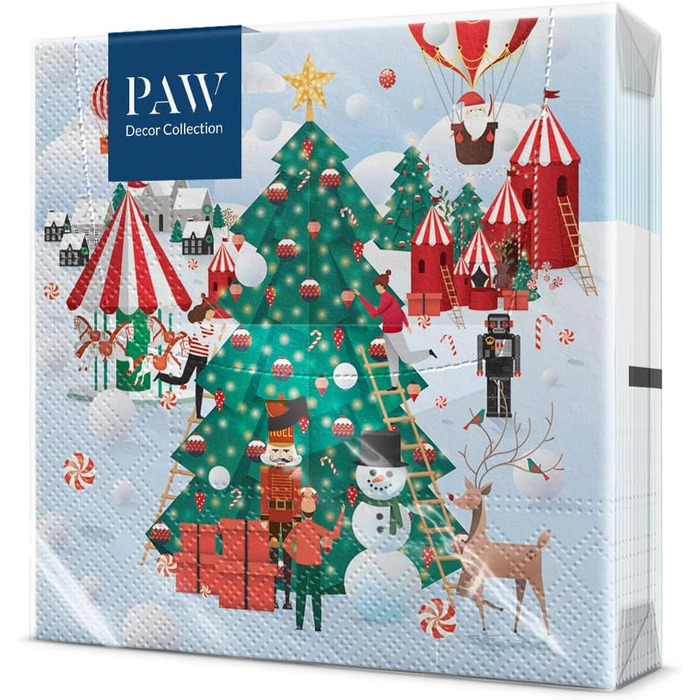 Серветки 3-шарові (33 x 33 см) I 20 шт. I Різнокольорові паперові серветки, ідеальні для різдвяного столу I Серветки - Різдво, зима, зірки, сніг, сніговики I (Різдвяна атмосфера)