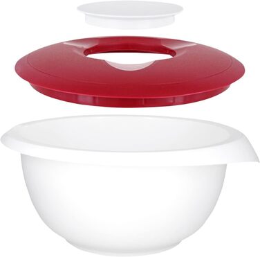 Миска для випічки Westmark 3,5 л - з носиком - кришка з двох частин - миска для змішування без бісфенолу А, нековзна та придатна для миття в посудомийній машині (червона/біла) (біла/червона, набір із мірною чашкою)