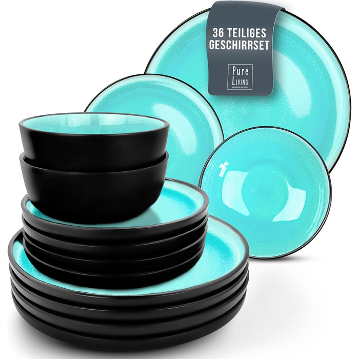 Набор кофейных чашек из 6 шт. Ibiza - Чашки из керамогранита премиум-класса, можно мыть в посудомоечной машине и микроволновой печи, устойчив к царапинам - Стильный набор кружек для чая и кофе - Посуда Pure Living, набор посуды из аквамарина (набор из 36 