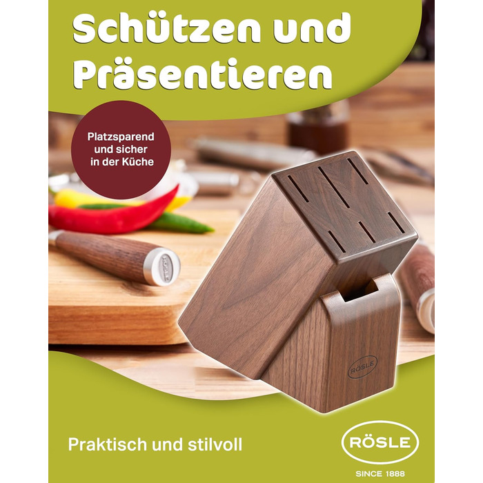 Блок ножів RSLE Basic Line - Високоякісний 6-предметний бамбуковий блок ножів з 5 кухонними ножами, набором гострих ножів зі спеціальної сталі та ергономічними ручками. Базовий 6-предметний блок ножів (7-предметний блок ножів Passion)