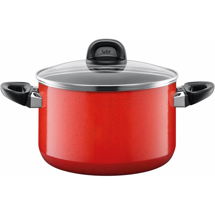 Набір посуду Silit Modesto для індукційних плит, 4 предмети, з кришками зі скла, кераміка Silargan, індукційний посуд без нікелю, підходить для всіх типів плит, вироблено в Німеччині, червоний колір