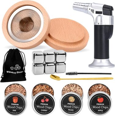 Набір для куріння коктейлів, набір для куріння віскі MKNZOME з 4 копченими коктейльними коптильнями, тирсою, подарунком на День батька, аксесуарами для коктейлів, для димних коктейлів, вина, напоїв, бурбону, кави, м&39яса (A01)