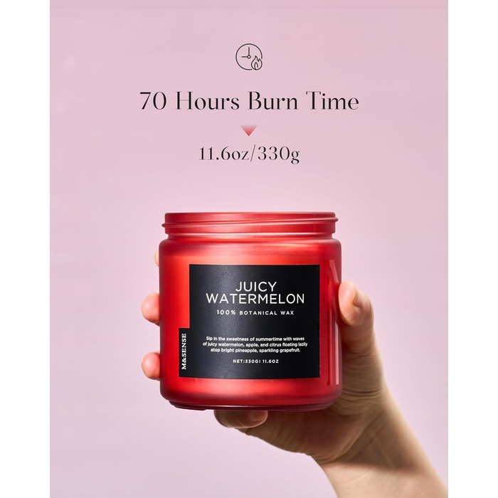 Ароматичні свічки M&SENSE Кава у скляній банці з 2 гнітами 330 г, час горіння 70 годин, свічка з натурального соєвого воску для спальні, кухні, декору дому, подарункова свічка для чоловіків та жінок, смажена кава (соковитий кавун)