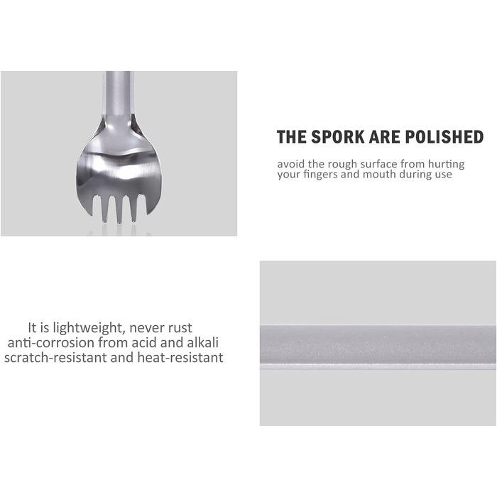 Титановая ложка с длинной ручкой, вилка, суп для кемпинга, рисовая закуска, столовые приборы с полированной чашей, сверхлегкая многоразовая посуда для пикника на открытом воздухе с крючком Ti1033T (Ti1032t Spork - )