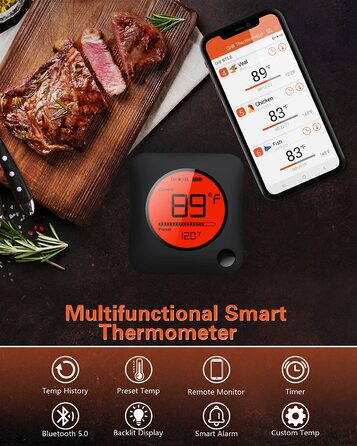 Термометр для гриля BFOUR 100 м Bluetooth, термометр для мяса беспроводной с 4 зондами из нержавеющей стали BFOUR