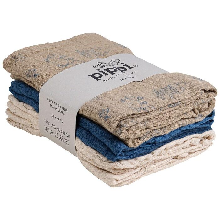 Набір із 6 тканинних рушників для дітей 65 x 65 см PIPPI