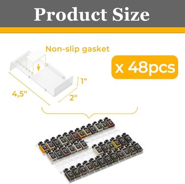 Органайзер для спецій пластиковий розсувний, 48 комірок, прозорий Famhap