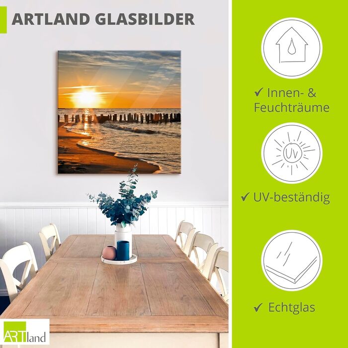 Настінний декор ARTland скляні картини настінна картина скляна картина цільна 40x40 см квадрат пляж море сонце Кариби природа пейзаж узбережжя схід сонця морський S7LE (Гарний захід сонця, 30Д x 30Ш см)