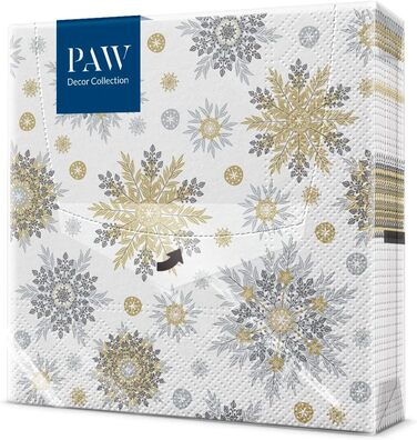 Серветки 3-шарові (33 x 33 см) I 20 шт. I Різнокольорові паперові серветки, ідеальні для різдвяного столу I Серветки - Різдво, зима, зірки, сніг, сніговики I (Срібні сніжинки)