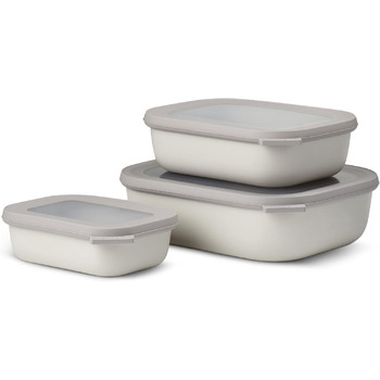 Прямокутний набір з 3 предметів Cirqula з кількох лотків - Банки для зберігання з кришкою - Підходить як ящик для зберігання, холодильник, морозильна камера та посуд для мікрохвильової печі - 750, 1500 і 3000 мл - (Nordic White, набір 3 шт. и (500, 1000, 