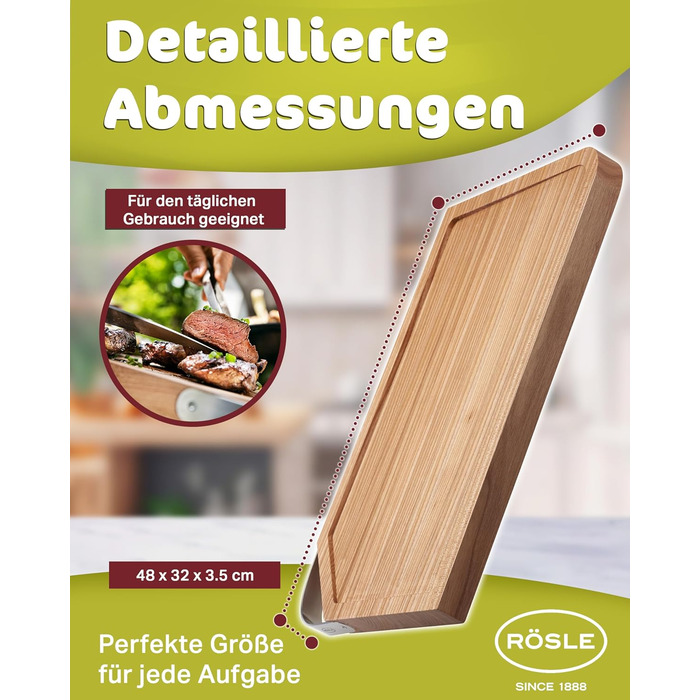 Обробна дошка RSLE Basic Line - 39 x 26 см, високоякісна бамбукова обробна дошка з жолобком для соку та нековзними гумовими ніжками, може використовуватися як дошка для нарізання та подачі, міцна дерев&39яна дошка для кухні (48 Д x 32 Ш см)