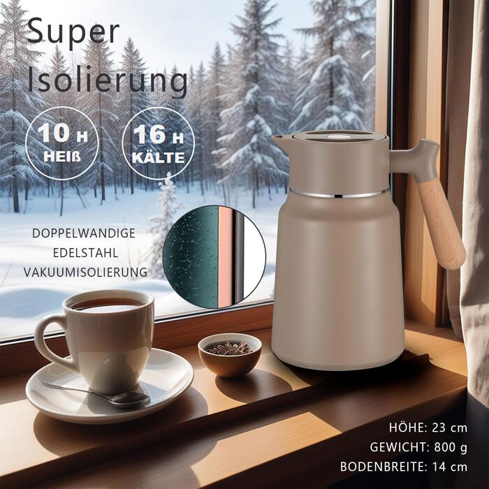 Термос-кавник 1,5 л нержавіюча сталь, хакі VETIN