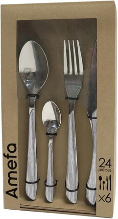 Набор столовых приборов, 24 предмета, набор столовых приборов на 6 человек, коричневые пластиковые ручки под дерево, можно мыть в посудомоечной машине, столовые приборы из нержавеющей стали, светлое дерево (серое дерево)