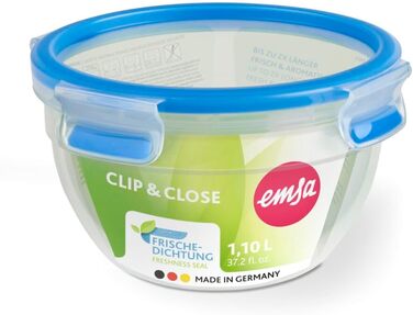 Набір контейнерів для зберігання продуктів EMSA Clip & Close, прямокутні, 5 x 0,8 л, коробки для зберігання, 100 герметичні, придатні для миття в посудомийній машині, морозильної камери та мікрохвильової печі, прозорі, сині, зроблені в Німеччині, N10307 (