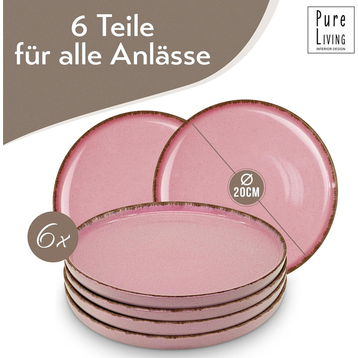 Набор посуды из керамогранита на 6 персон рустик 24 предм. - Набор посуды в деревенском стиле, можно мыть в посудомоечной машине - Набор мисок и тарелок - Посуда Pure Living (маленькие тарелки (6x), розового цвета)