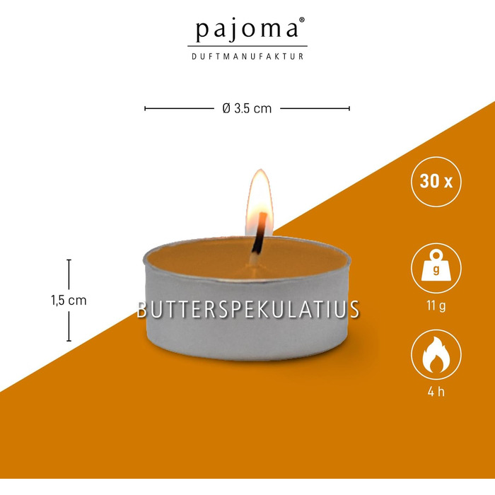 Ароматичні чайні свічки Pajoma 90, 3x30 шт. , ароматичні свічки, багато ароматів на вибір, висота 1,5 см, діаметр 3,5 см (Butter Spekulatius, 30)