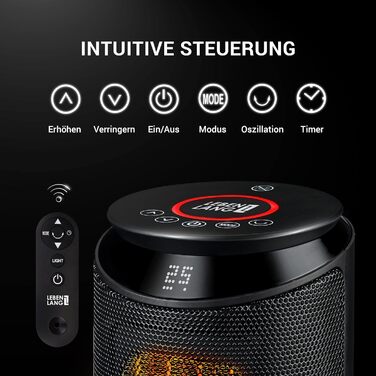 Керамічний тепловентилятор LIFELONG енергозберігаючий, тихий - incl. app & WiFi, пульт дистанційного керування 2000 Вт електричний, внутрішня кераміка Електричний обігрівач променистий обігрівач eco heat Еко теплий