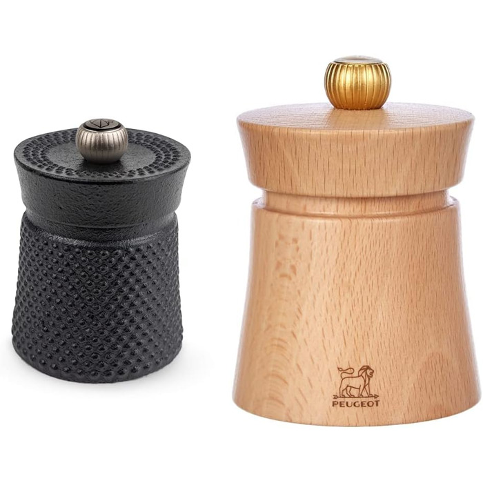 Ручний млин для перцю Peugeot Bali Fonte, класичне регулювання помелу, висота чавун, 35402 (8 см, зв'язка з соляним млином 8 см, чорний)