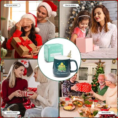 Милі кухлі Санта-Клауса ZONSUSE, кухоль з Різдвом Христовим, 3D різдвяна кружка, з ручками у формі цукерок та ложкою у формі ялинки, ідеї різдвяних подарунків для жінок і чоловіків 400 мл (A-зелений) (B-зелений)