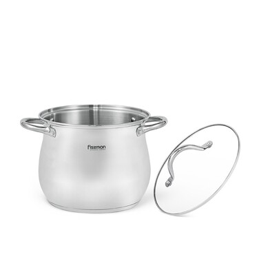 Каструля Fissman FAVIO 24x19,5 см 8,8 л зі скляною кришкою нержавіюча сталь (5526)