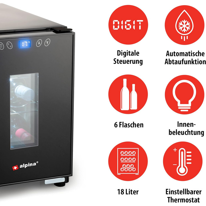 Винний холодильник до 6 пляшок alpina