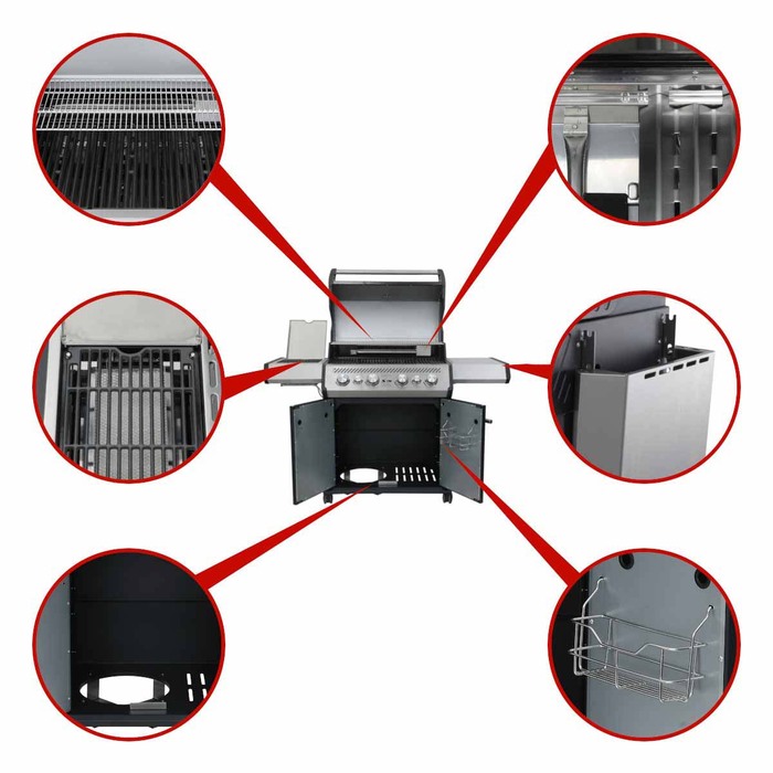 Газовый гриль SANTOS S-418 Black, с боковой и задней горелкой, черный 900297 Код: 010957