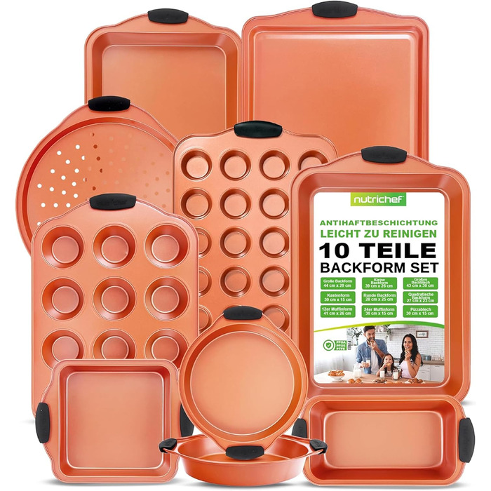 Набір форм для випікання NutriChef із 8 предметів набір форм для випікання, що включає форму для торта, деко, форму для хліба, форму для мафінів, рознімну форму, форму для піци, круглу форму для випікання та прямокутну форму для випікання. Міцні аксесуари